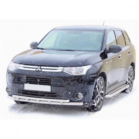 Защита переднего бампера «Труба двойная» (d63,5) для Mitsubishi Outlander (2014-2016)(Окрашенное) купить недорого с доставкой в Пенза