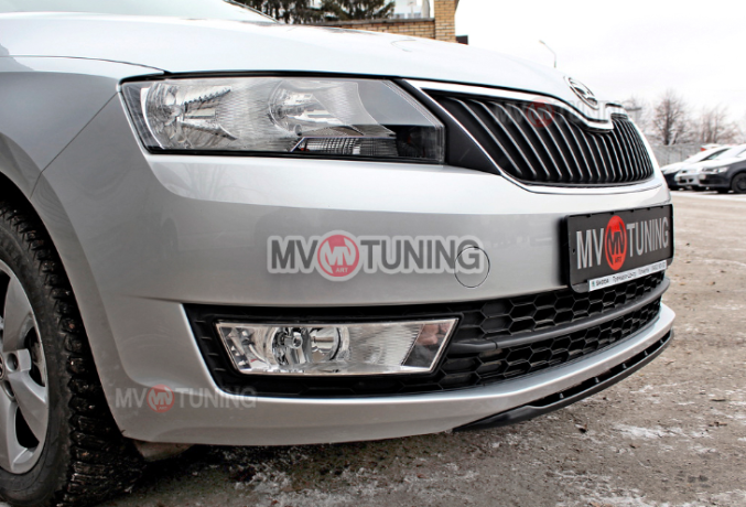 Спойлер переднего бампера (текстурный пластик) для Skoda Rapid (2012-н.в.) купить недорого с доставкой в Пенза